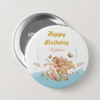 Magical Fairy Mermaid Girl's Birthday Party Button