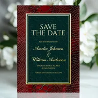 Snakeskin Leather Victorian Red Save The Date Foil Invitation