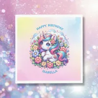 Cute Unicorn Pink Girl's Birthday Personalized Napkins