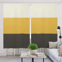 Color Block Cream Yellow Dark Brown Modern Blackout Curtains