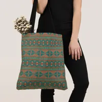 Southwestern Copper Teal Geometric Pattern Tote Bag