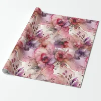 Pink & Purple Flower Alcohol Ink Print Wrapping Paper