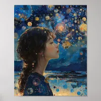 Beautiful Girl Night at the Ocean Mixed Media Poster