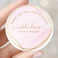 Blush Pink Gold Circle Business Thank You Classic Round Sticker