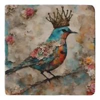 Bird in a Crown Mixed Media Collage Trivet