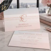 Rose Gold Monogram Modern Pearlized Pastel  Foil Business Cards