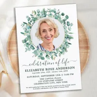 Modern Celebration Life Eucalyptus Greenery Photo Invitation