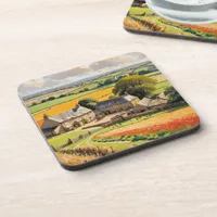 Scenery Country Farm Rural Landscape Illustrated Beverage Coaster