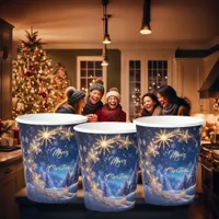 Magical Christmas time - golden snowflakes, photo Paper Cups