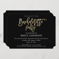 Bachelorette Party Black Gold Script Typography Invitation