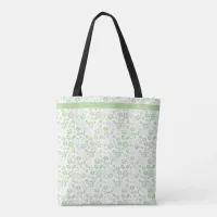 Modern Mint Green Tropical Flowers Monogram Tote Bag