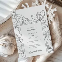 Hand Drawn Floral Elegant Script Botanical Wedding Invitation