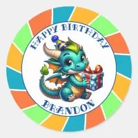 Dragon Themed Boy's Birthday Party Classic Round Sticker