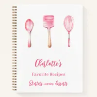 Pink white script recipe cookbook notebook