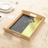 Elegant Black Marble & Gold / Brass Foil Monogram Serving Tray
