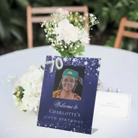 70th Birthday blue silver stars photo welcome Pedestal Sign