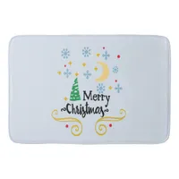 Stars, Moon, Snowflakes, and Merry Christmas, ZSSG Bath Mat