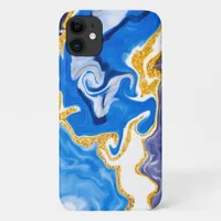 Beautiful Blue, Gold and White Swirls like Water   iPhone 11 Case