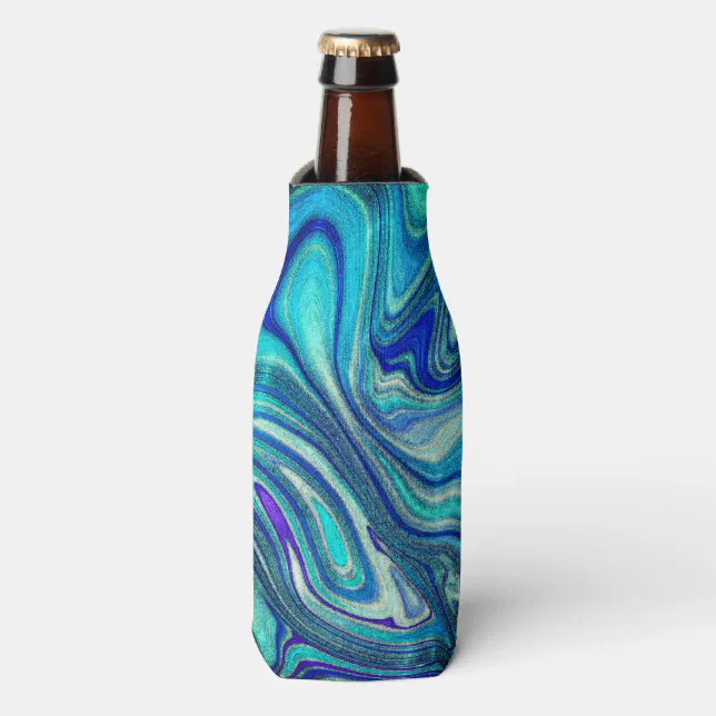 Elegant Aquamarine Paua Rainbow Shell Inspired Bottle Cooler