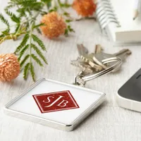 Elegant Red Marble Diamond Monogram Keychain