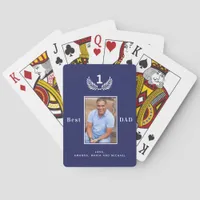 Father photo navy blue white names poker cards