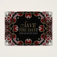 Deep Red+Silver Satin Save the Date Announcement