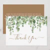 Greenery Eucalyptus Watercolor Gold Script Wedding Thank You Card