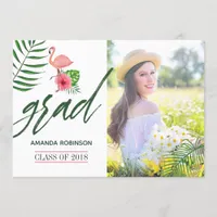 Pink Flamingo Watercolor Luau Grad Announcement