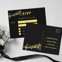 Black gold music notes return address RSVP card