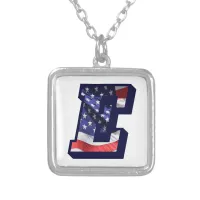 American Flag Letter "E" Silver Plated Necklace