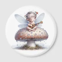 Cute Fairy with Viola on Mushroom Magnet