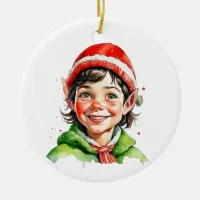 Vintage Christmas Elf  Personalized Ceramic Ornament