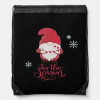 Christmas Gnome With Candycane Drawstring Bag