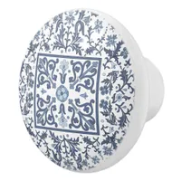 Blue Fancy Floral Pattern  Ceramic Knob