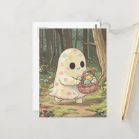 A Polka Dot Ghost With a Basket of Eggs Postcard