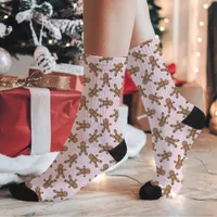 Pink Gingerbread Man Polka Dot Christmas Socks