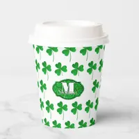 Green Sparkly Shamrocks Monogrammed St Patrick Paper Cups