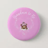 Snow Excited Pink Teddy Bear Baby Shower Button