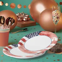 Watercolor US Flag with White Center Paper Plates