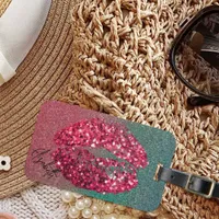 Modern Glam Red Glittery Kiss Lipstick Imprint Luggage Tag