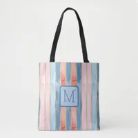 Vertical Stripe Shades Blues Color Block Monogram Tote Bag