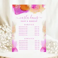 Signature Script Pink Orange Ink Service Price Menu