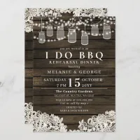 String Lights Mason Jars I DO BBQ Rehearsal Dinner Invitation