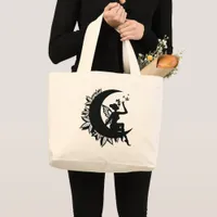 Fairy Moon and Leaf Smoking Large Tote Bag