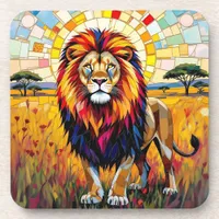 Vibrant Colorful Lion Mosaic   Beverage Coaster