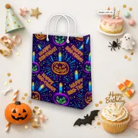 Neon Chalk Pumpkin Happy Boo-Thday Party Pattern Small Gift Bag
