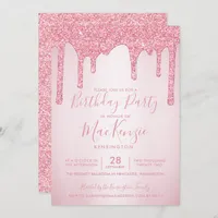 Blush Pink Sparkle Glitter Drips Any Year Birthday Invitation