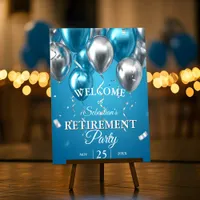 Elegant Blue and Silver Balloons Retirement Party Foam Board