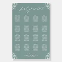 Elegant Sea Green Wedding Seating Chart 24x36 Foam Board