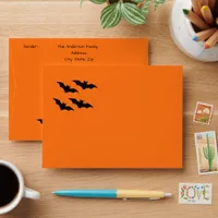 Bright Orange Halloween Envelope with Bats